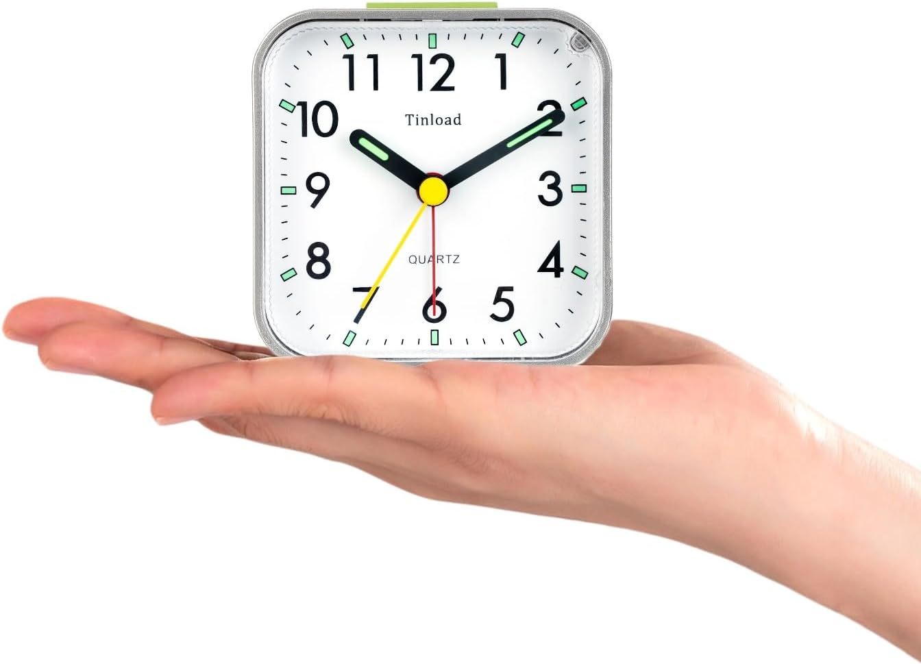 Small Battery Operated Analog Travel Alarm Clock Silent Non Ticking,Gentle Wake, Ascending Beep Sounds, Snooze,Lighted on Demand,Easy Set (Silver)