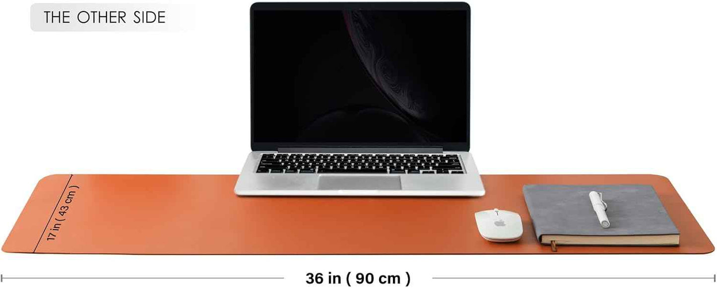 HOMIEAZICOZI Dual Sided Leather Desk Mat - Waterproof Pad for Office and Home Organization Accessories Ideal Large Mouse Mats on Top of Desks(Apricot+Orange,36''x 17'')