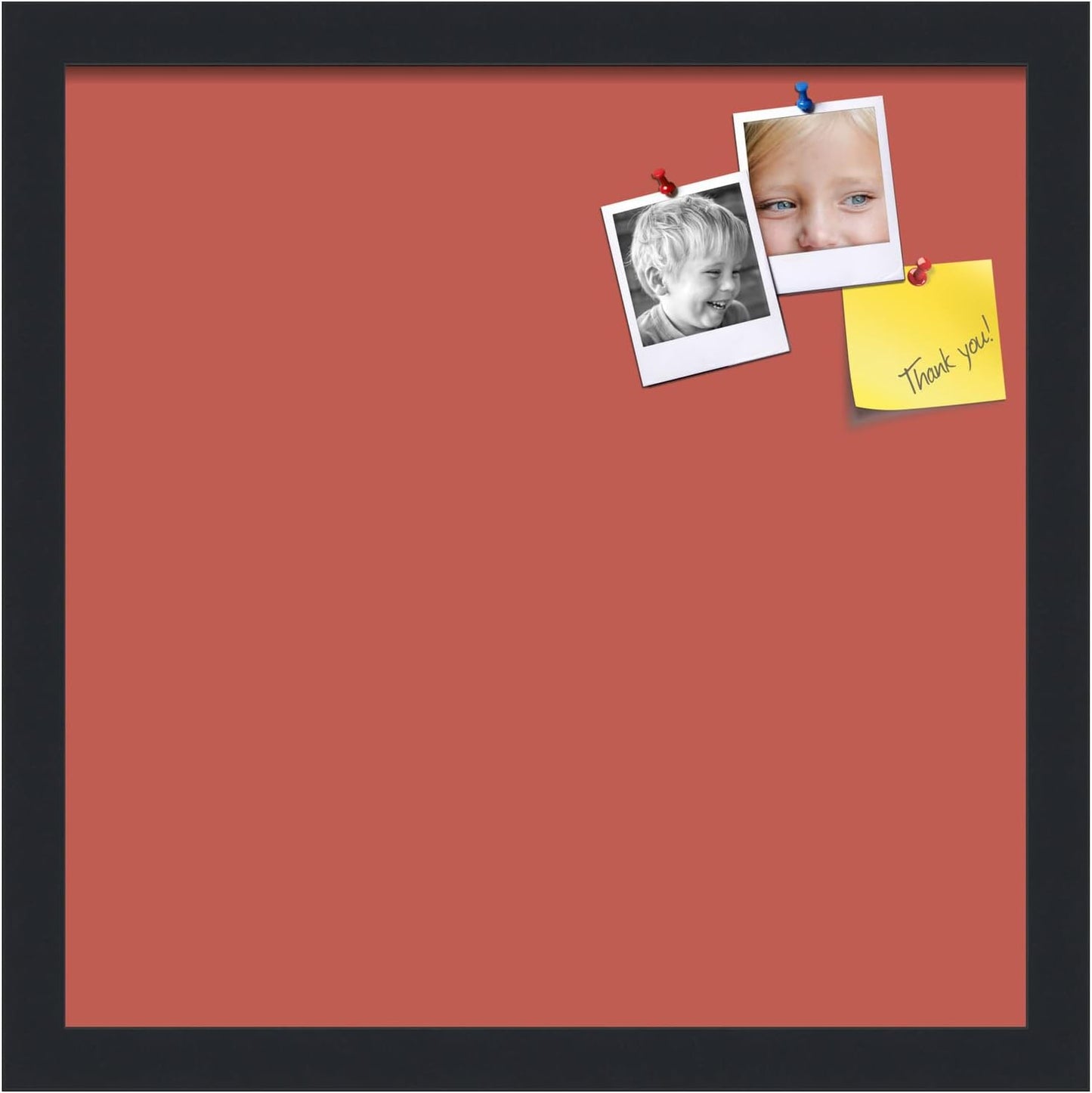 PinPix 15x15 Inch Cork Bulletin Board. This Decorative Framed Pin Board Comes with Crimson Pastel Design and a Satin Black Frame. Ideal for Home Office Decor or Message Board (PinPix-1807)