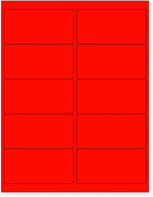 NextDayLabels - 8-1/2 x 11" Neon Color High Light Fluorescent Labels for Laser & Inkjet Printer (RED Fluorescent, 4 x 2" - 10 Per Page | 1000 Labels)
