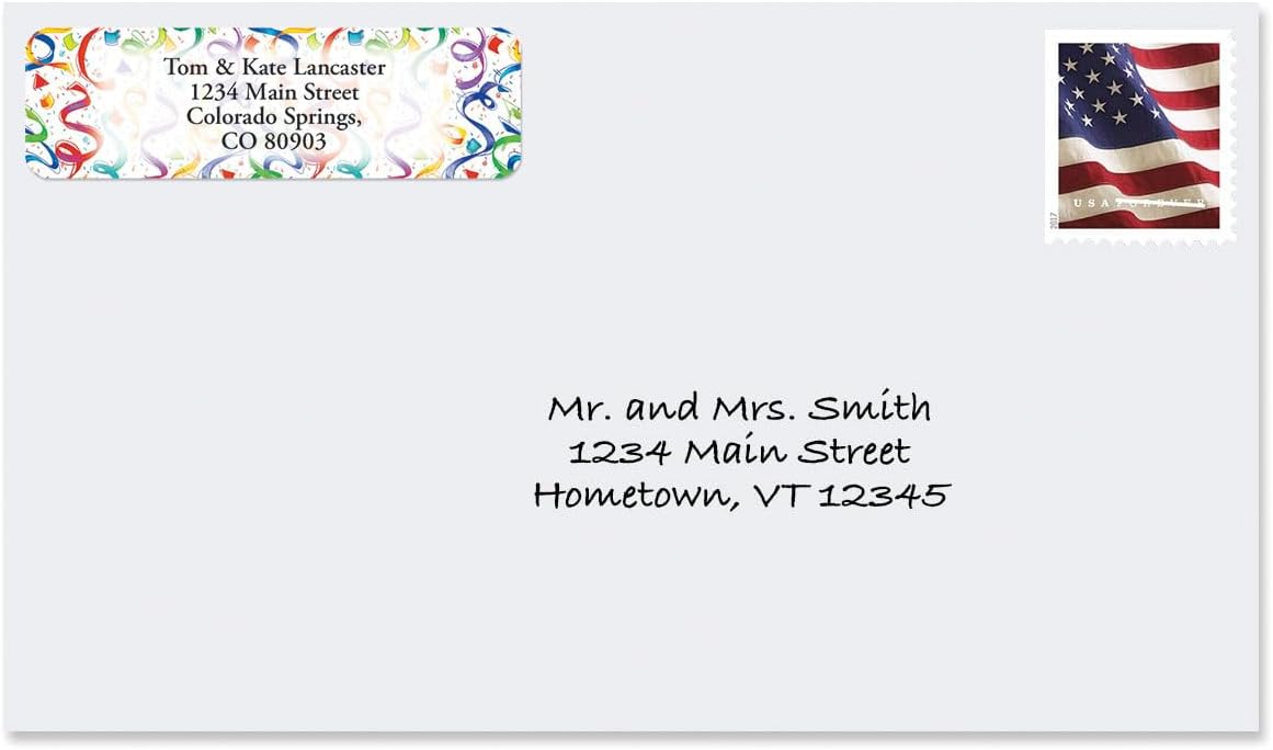 Colorful Images Birthday Surprise Rolled Personalized Return Address Mailing Labels with Dispenser, Customize with Name & Shipping Address, 125 ¾” x 2½” Self Adhesive, Easy Peel Label Roll - Lumora Desk