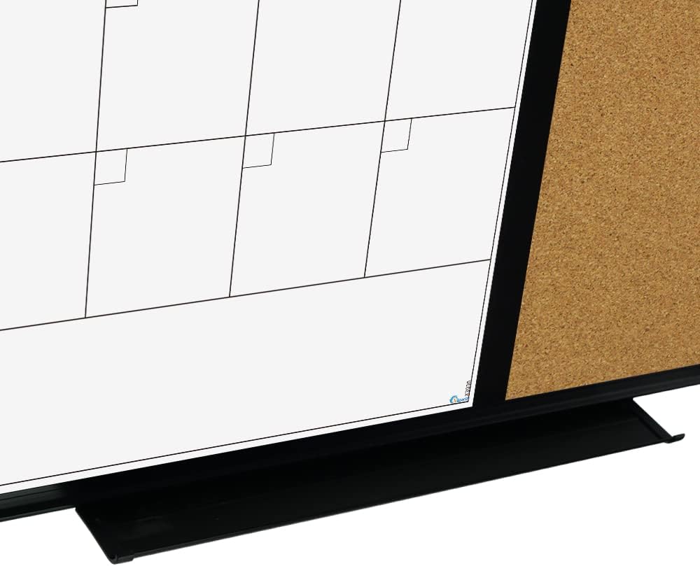 XBoard Dry Erase Calendar Whiteboard 28 X 20 - Combo White Board Calendar Monthly, Magnetic White Board + Corkboard with Black Aluminum Frame - Lumora Desk
