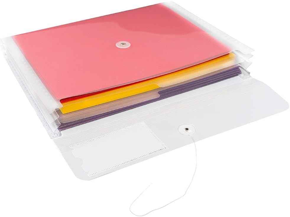 JAM PAPER Plastic Envelopes with Button & String Tie Closure & 2 Dividers - Letter Booklet - 3 3/4 x 10 1/2 - Clear - 3/Pack