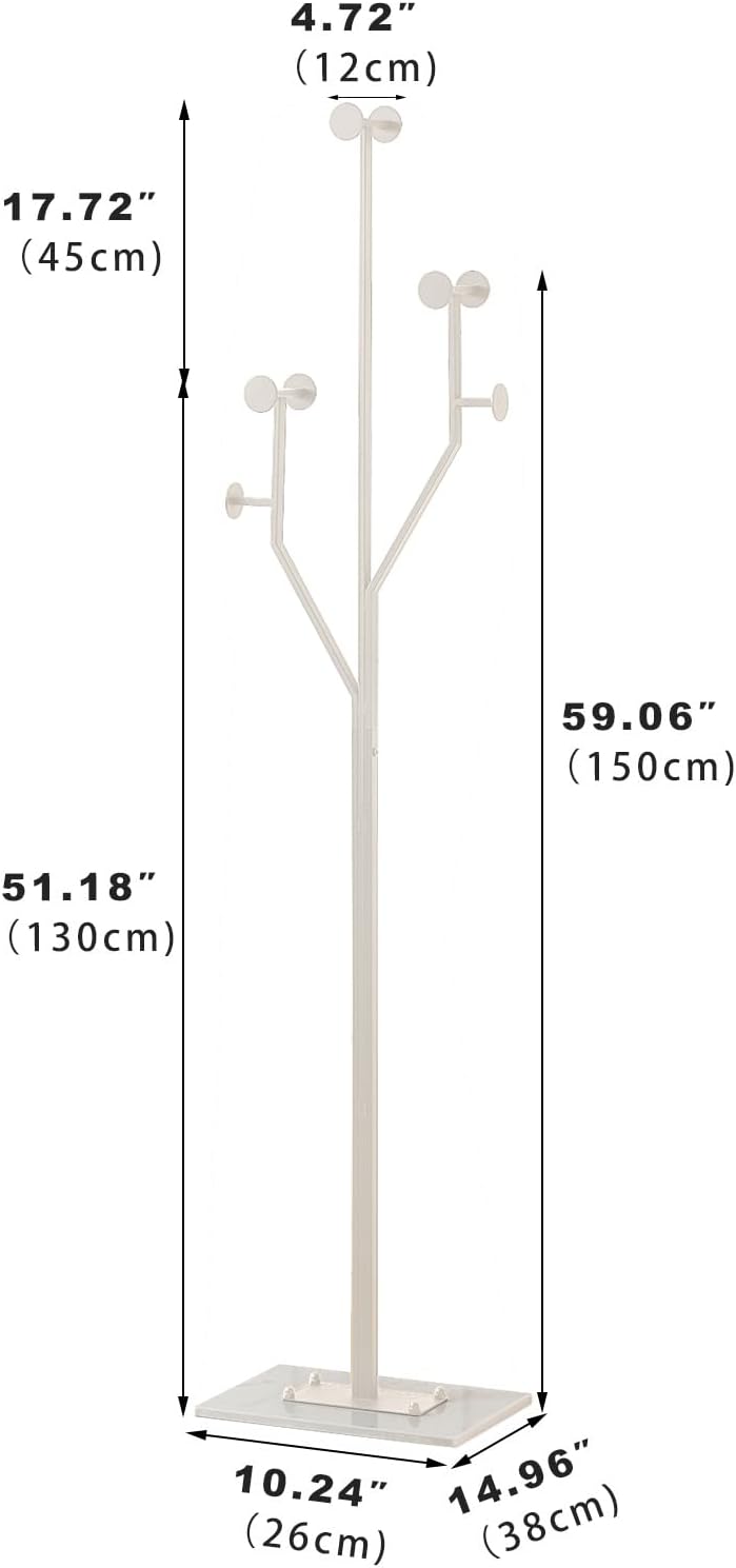 Heavy Duty Coat Rack Tree-shaped Metal Freestanding Coat Tree with Sturdy Marble Base Corner Coat Rack for Bedroom Entryway Hallway 14.96 x 10.24 x 68.9 Inches (White) - Lumora Desk