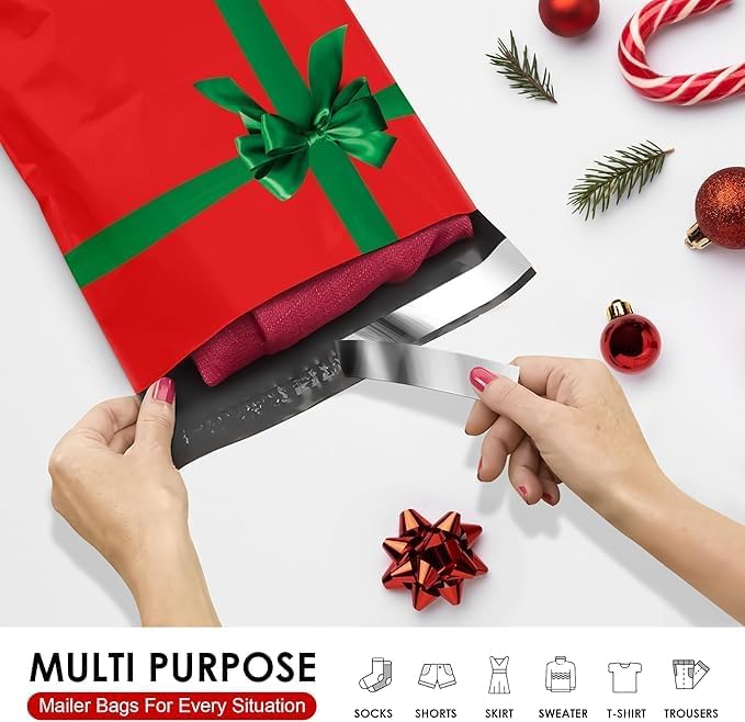 Christmas Poly Mailers 10x13 Inch | Self-Seal Holiday Packaging Envelopes | Red Green Gift Shipping Bag | Christmas polymailer bags Mailer Envelopes | Xmas Large Holiday Mailing Envelope | Pack of 250 - Lumora Desk
