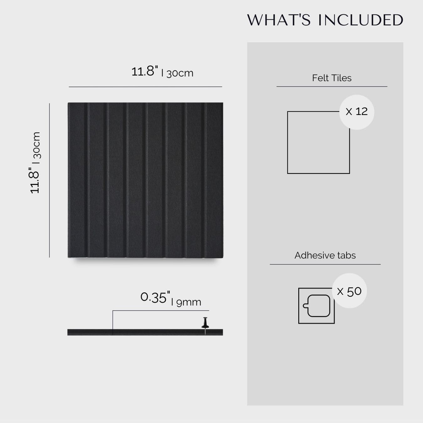 Large Cork Boards for Walls Black Felt Board Alternative - Slat Wall Paneling, Felt Bulletin Board Tiles for Office Decor, Push pin Board Office Wall Organizer -12-Pack (Black)