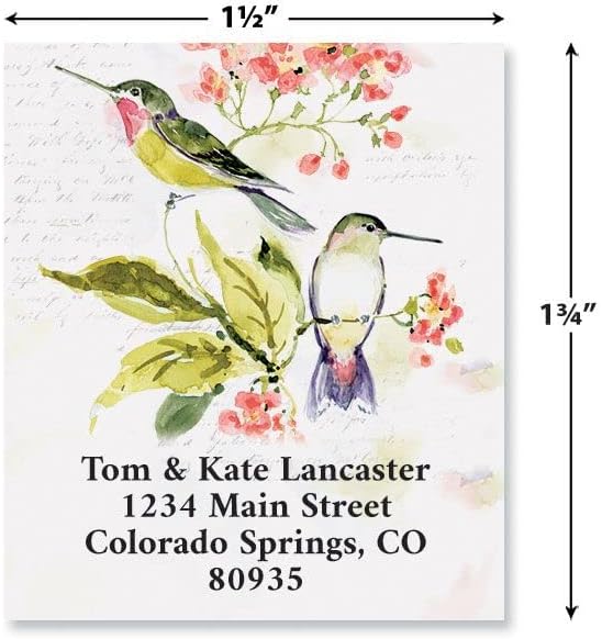 Colorful Images Two Hummingbirds Return Address Mailing Labels, Personalize with Name & Addresses, Set of 144 Self Adhesive, Easy Peel Flat Label Sheets, 1 ½” x 1 ¾”, 3 Designs - Lumora Desk