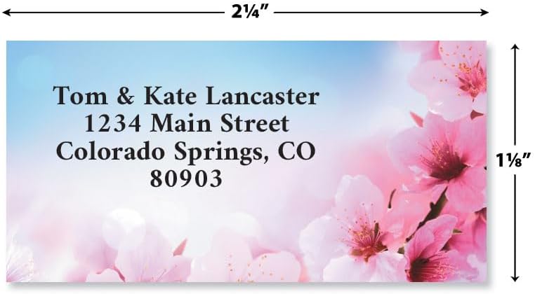 Colorful Images Peach Blossom Floral Return Address Mailing Labels, Personalize with Name & Address, Set of 144 Self Adhesive, Easy Peel Flat Label Sheets, Large, 1 Designs - Lumora Desk