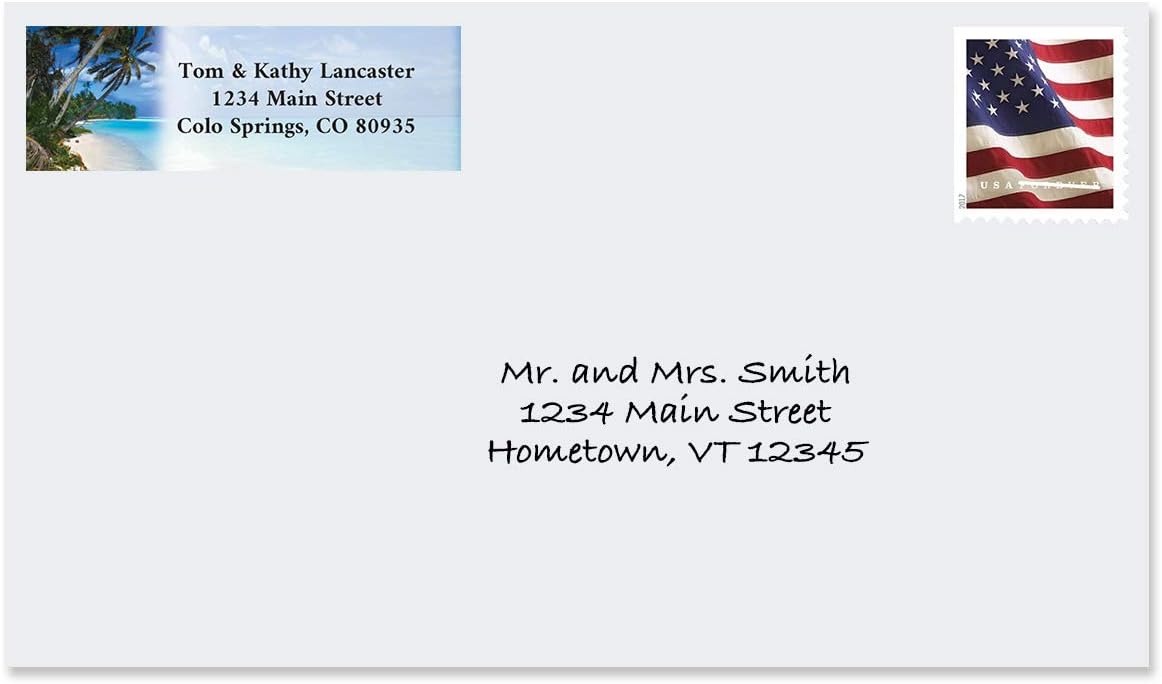 Colorful Images Tropical Paradise Rolled Personalized Return Address Mailing Labels with Dispenser, Customize with Name & Shipping Address, 500 ¾” x 2½” Self Adhesive, Easy Peel Label Roll - Lumora Desk