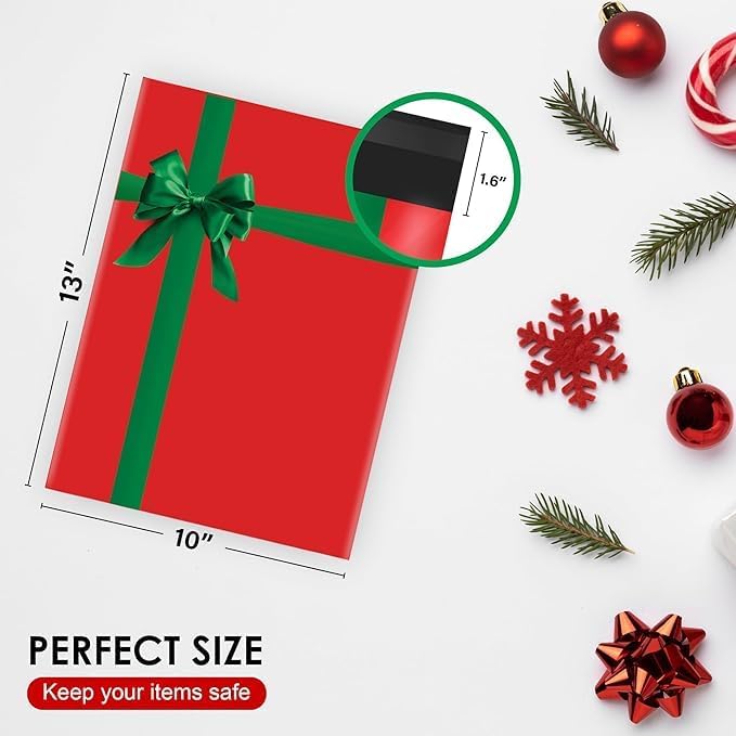 Christmas Poly Mailers 10x13 Inch | Self-Seal Holiday Packaging Envelopes | Red Green Gift Shipping Bag | Christmas polymailer bags Mailer Envelopes | Xmas Large Holiday Mailing Envelope | Pack of 250 - Lumora Desk