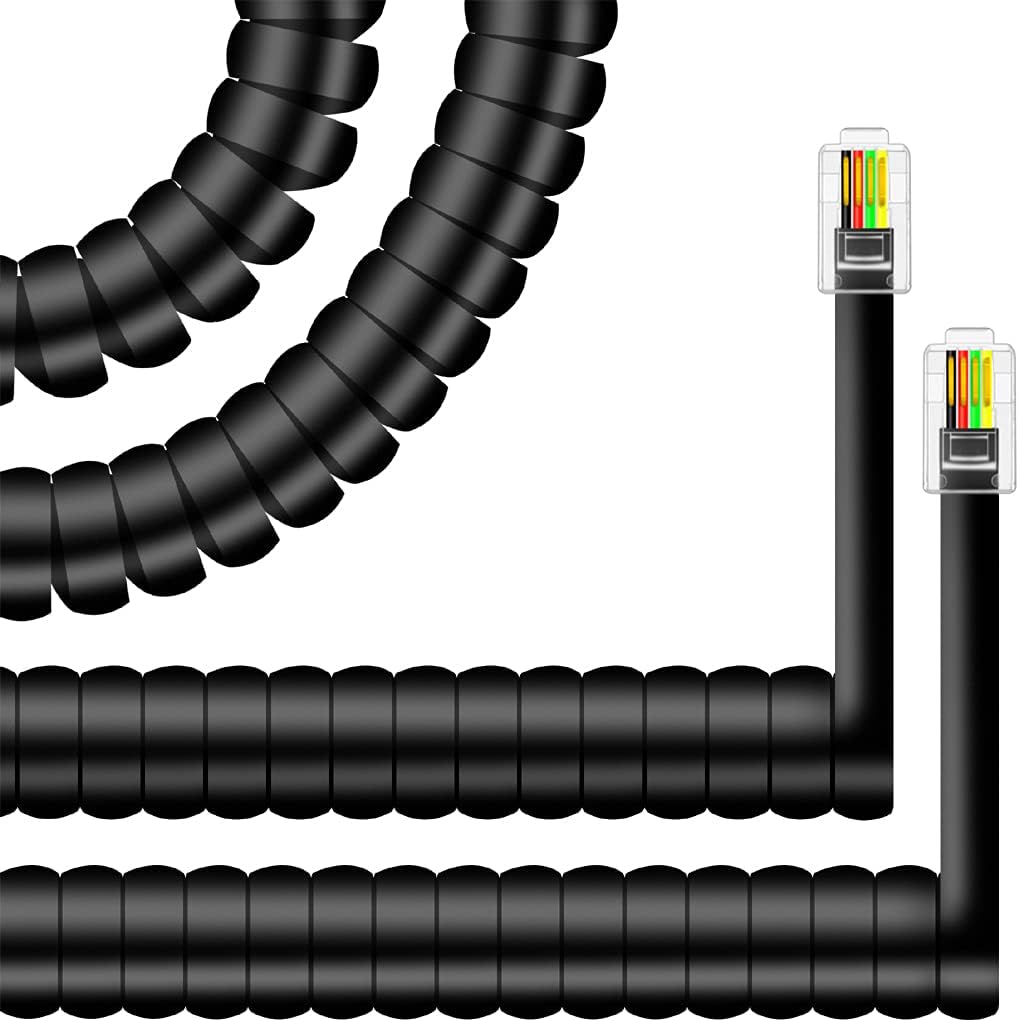 NECABLES 2Pack Phone Cord for Landline Telephone Handset Cord High Elastic Curly Coiled Phone Cable RJ9 4P4C Male to Male Black