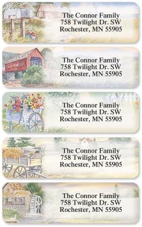 Colorful Images American Countryside Rolled Personalized Return Address Mailing Labels with Dispenser, Customize with Name & Shipping Address, 500 ¾” x 2½” Self Adhesive, Easy Peel Label Roll - Lumora Desk