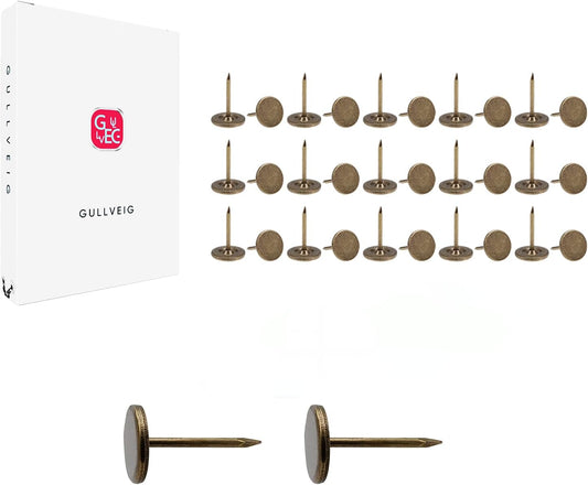 Gullveig Bronze Push Pins and Thumb Tacks: Heavy Duty Flat Upholstery, Long Carpet Tacks, and Decorative Nails for Wood and Fabric, 30 Count