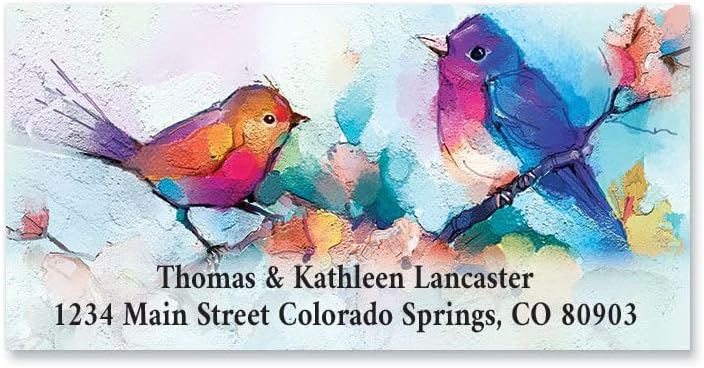 Colorful Images Colorful Wings Birds Deluxe Personalized Return Address Labels - Set of 144, Self-Adhesive Stickers, 1 1/8" x 2 1/4" - Lumora Desk