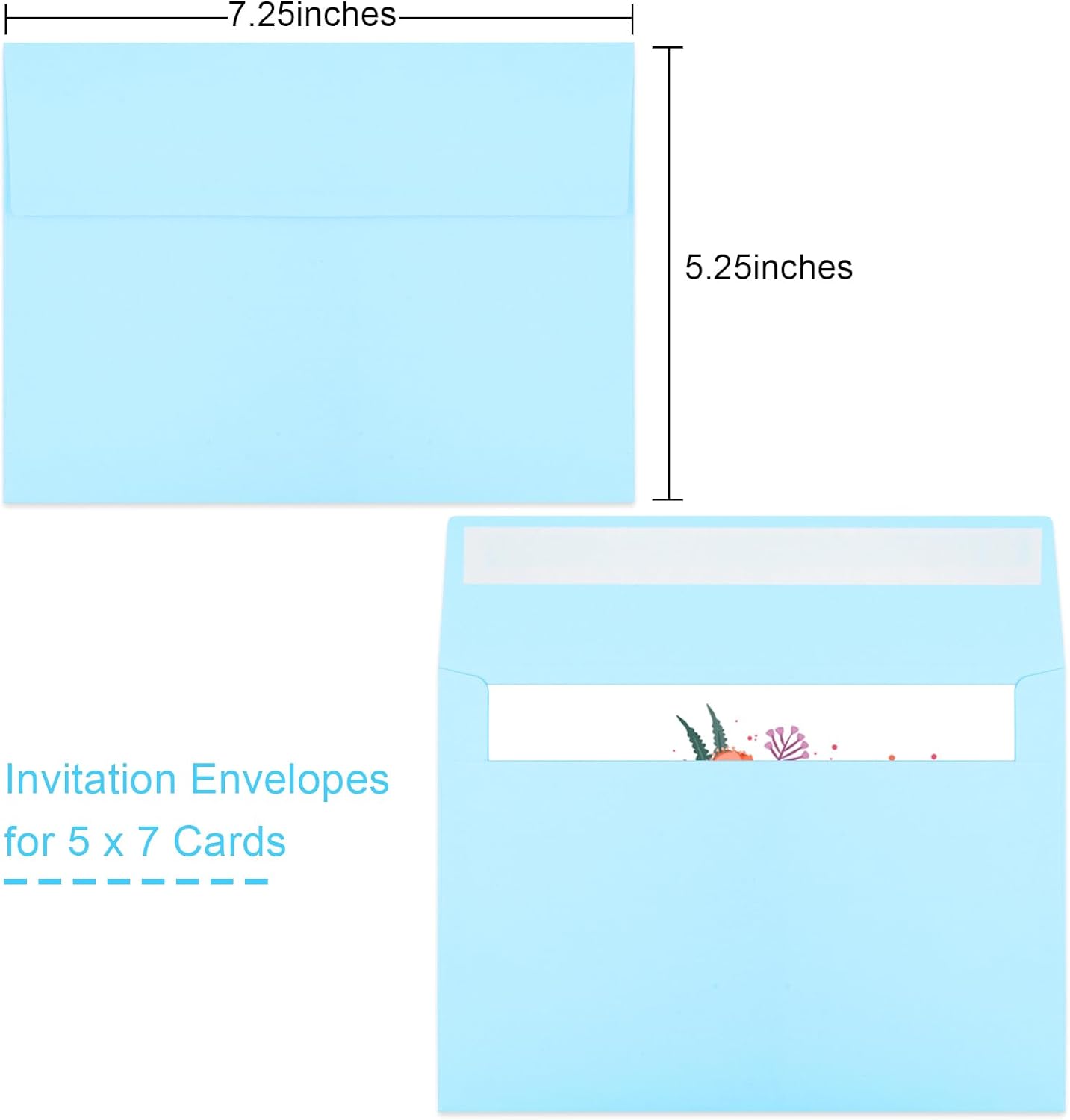 Joyberg 50 Pack Blue 5x7 Envelopes - Self Seal for Weddings, Invitations, Photos & Greeting Cards - Lumora Desk