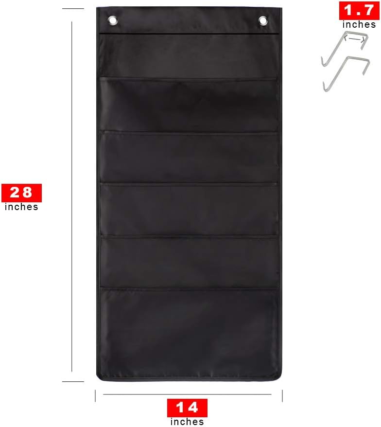 Hanging Wall File Folder Organizer Storage Pocket Chart with 5 Pocket for Assignments, Books, Files, Mails - 2 Pack (Black)
