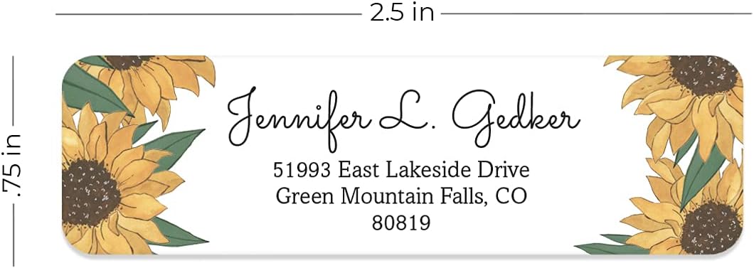Illustrated Sunflower Rolled Address Labels/Roll of 250 Floral Garden Personalized Address Labels/Designer Return Address Stickers in Elegant Plastic Dispenser - Lumora Desk