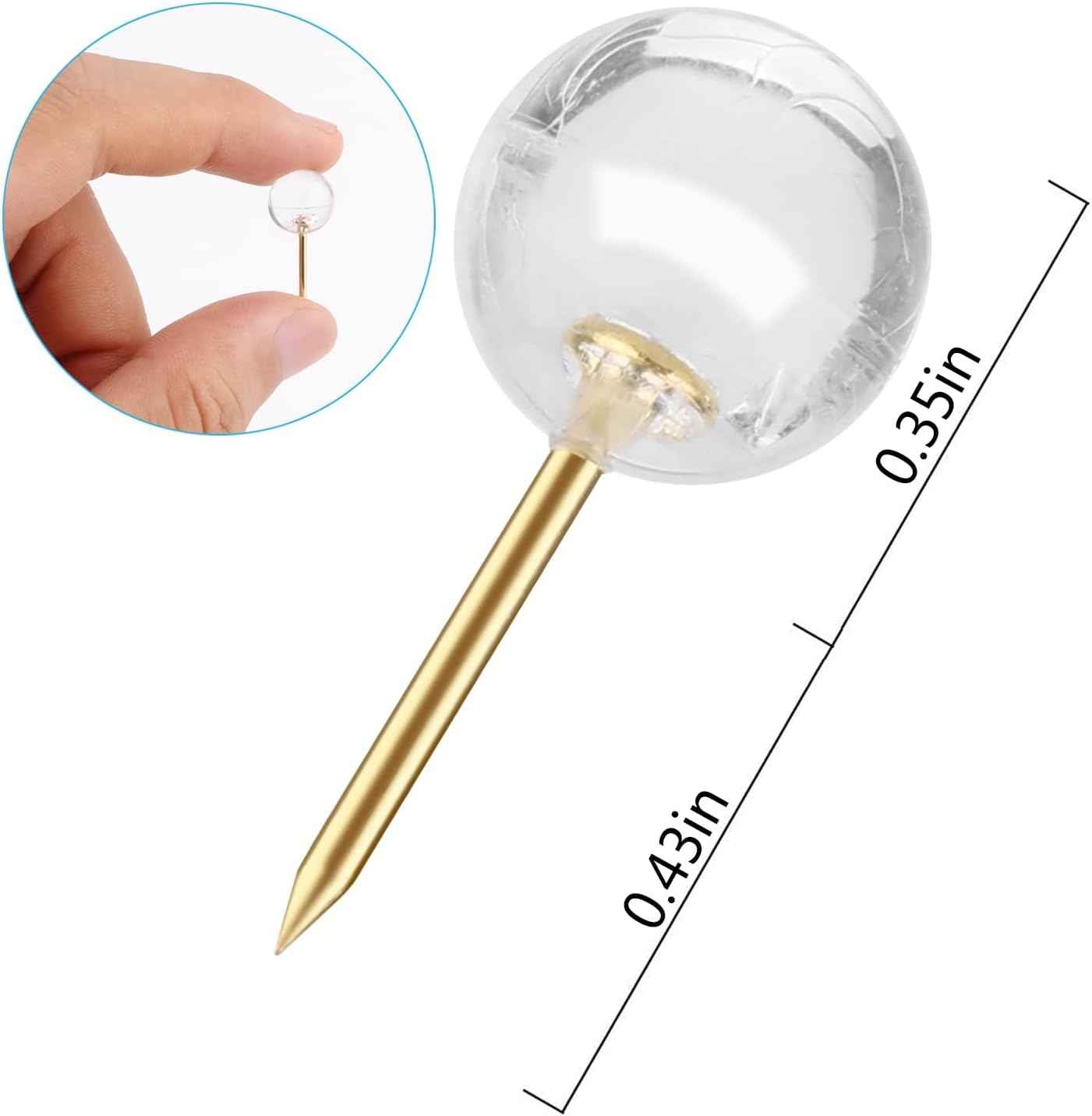 Push Pins 1/3 Inch Gold Map Tacks 100-Count Large Size Pins Golden Steel Point and Transparent Plastic Round Head (Gold)