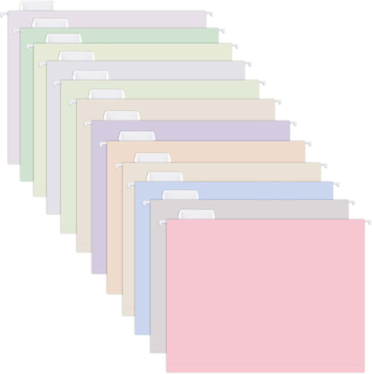 Y YOMA 12 Pack Colored Hanging File Folders Letter Size Decorative Hanging Folder Cute Pretty File Folderfor Filing Cabinet Drawer Office Home with 1/5-Cut Adjustable Tabs, Soft Color