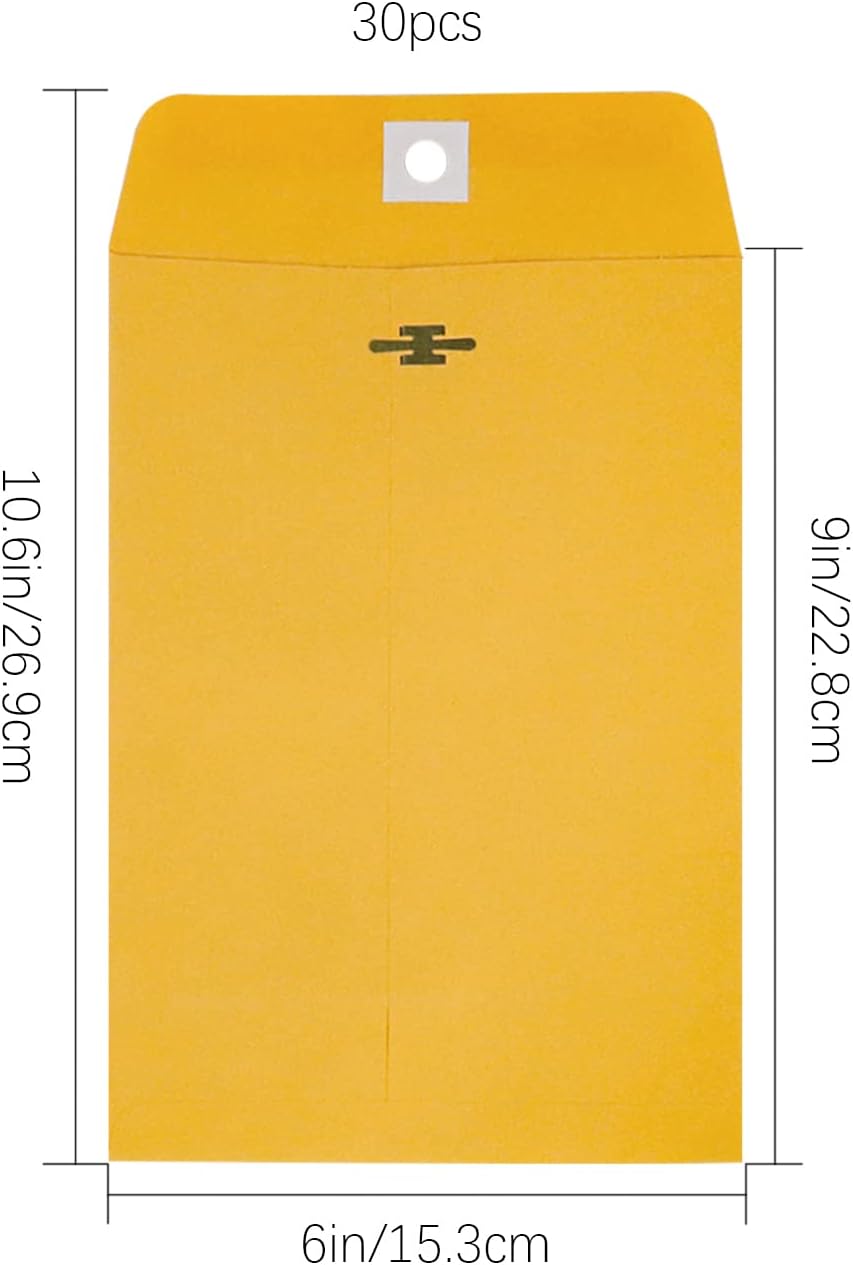 6” x 9” Clasp Envelopes with Gummed Seal Brown Kraft Catalog Envelopes Clasp Mailing Envelopes for Home, Office, Business 28 lb Kraft Paper,Pack of 30 - Lumora Desk