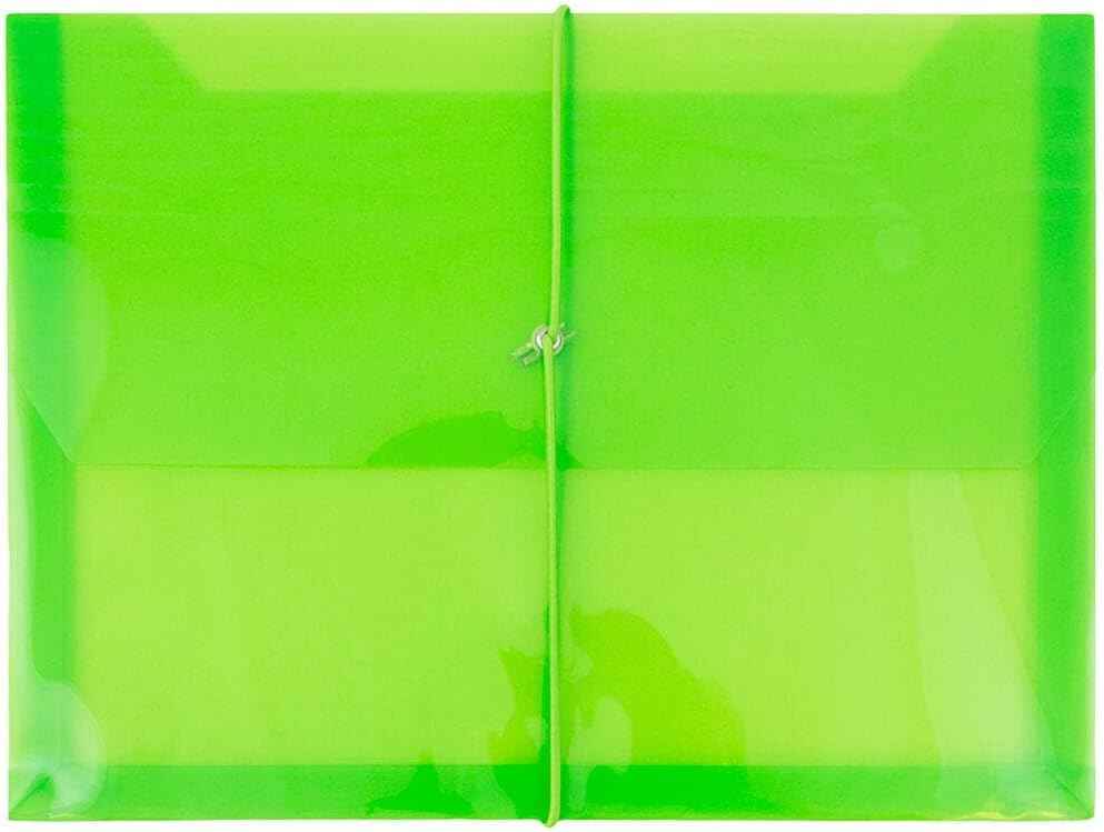JAM PAPER Plastic Expansion Envelopes with Elastic Band Closure - Letter Booklet - 9 3/4 x 13 with 2.5 Inch Expansion - Lime Green - 3/Pack