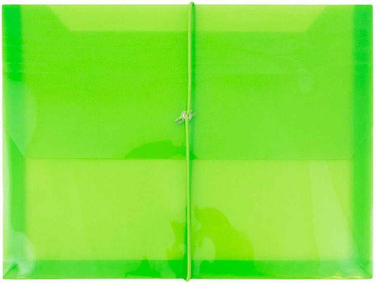 JAM PAPER Plastic Expansion Envelopes with Elastic Band Closure - Letter Booklet - 9 3/4 x 13 with 2.5 Inch Expansion - Lime Green - 3/Pack