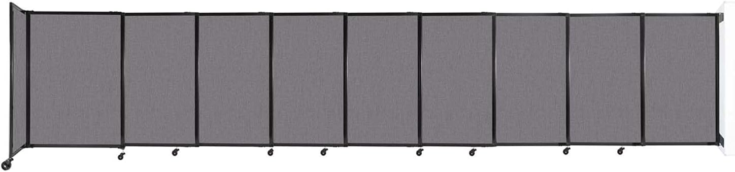 Wall-Mounted Sliding StraightWall Room Divider | Adjustable Widths | Locking Wheels | Room Separator | Up to 19'9" Wide x 4' Tall Slate Fabric Panels - Lumora Desk