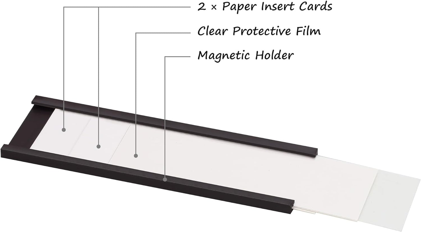 Realth C Channel Magentic Label Holders 30 Pack 1'' x 4'' with Paper Inserts and Clear Plastic Protectors, Magnetic Data Card Holders File Cabinet Labels for Metal Racks and Shelves