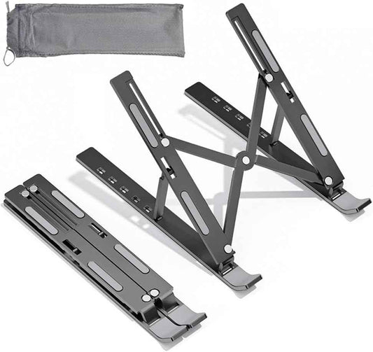 Desktop Laptop Stand, iPad Stand, Aluminum Alloy, Portable Foldable, 7 Level Adjustable, Ergonomic, Suitable for Laptops Up to 18 Inches, Easily Put it in Bag and use it Anywhere (1, Grey)