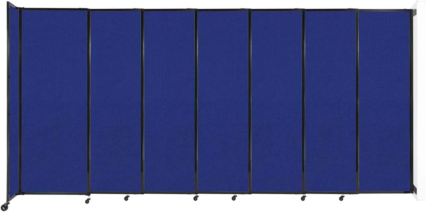 Wall-Mounted Sliding StraightWall Room Divider | Adjustable Widths | Locking Wheels | Room Separator | Up to 15'6" Wide x 7'6" Tall Royal Blue Fabric Panels - Lumora Desk