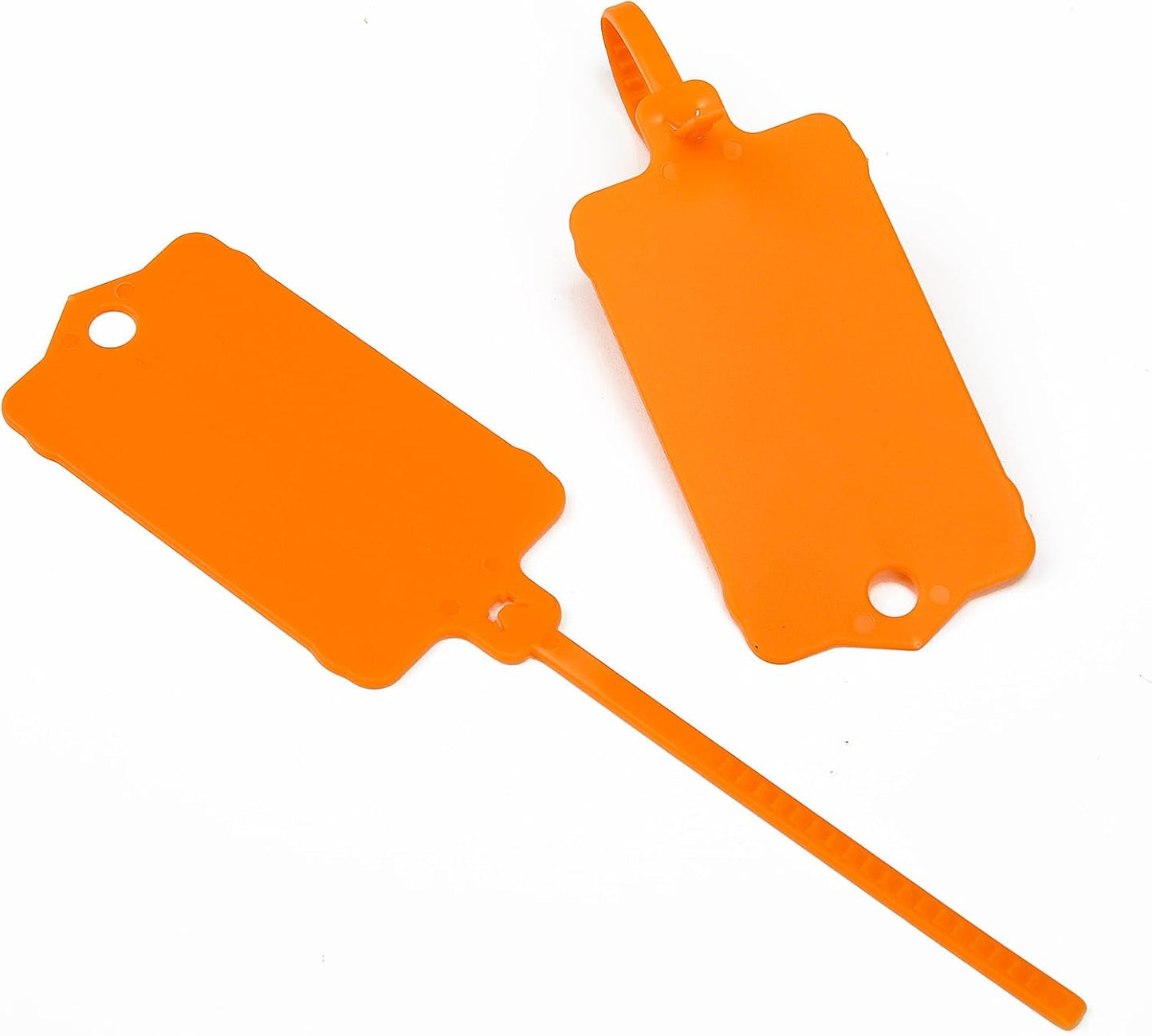 100pcs Blank Plastic Tags for Labeling Reusable Hanging Tags Ties Key Tag Storage Labels Waterproof Plastic Mark Label Writable Hang Sign with One Marker Pen (Orange)