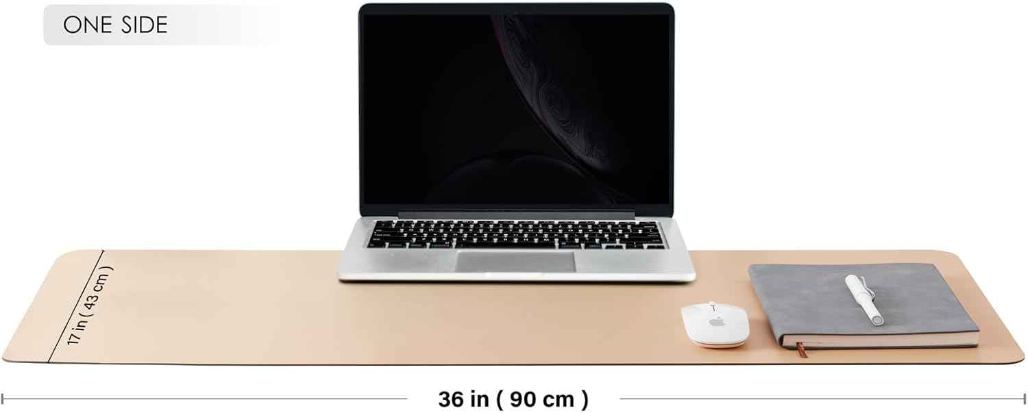HOMIEAZICOZI Dual Sided Leather Desk Mat - Waterproof Pad for Office and Home Organization Accessories Ideal Large Mouse Mats on Top of Desks(Apricot+Orange,36''x 17'')