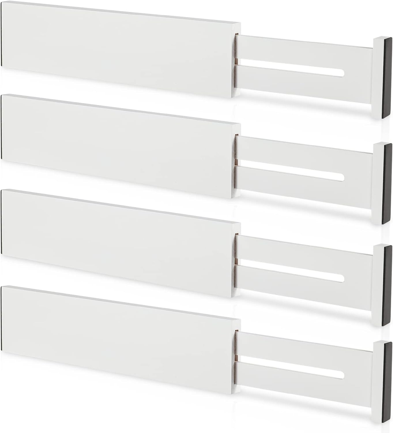 FJO 4 Pack Adjustable Bamboo Drawer Dividers - 11.8" - 17" Expandable Drawer Separators for Kitchen, Utensils, Clothes, Bedroom, Dresser, Bathroom (White)