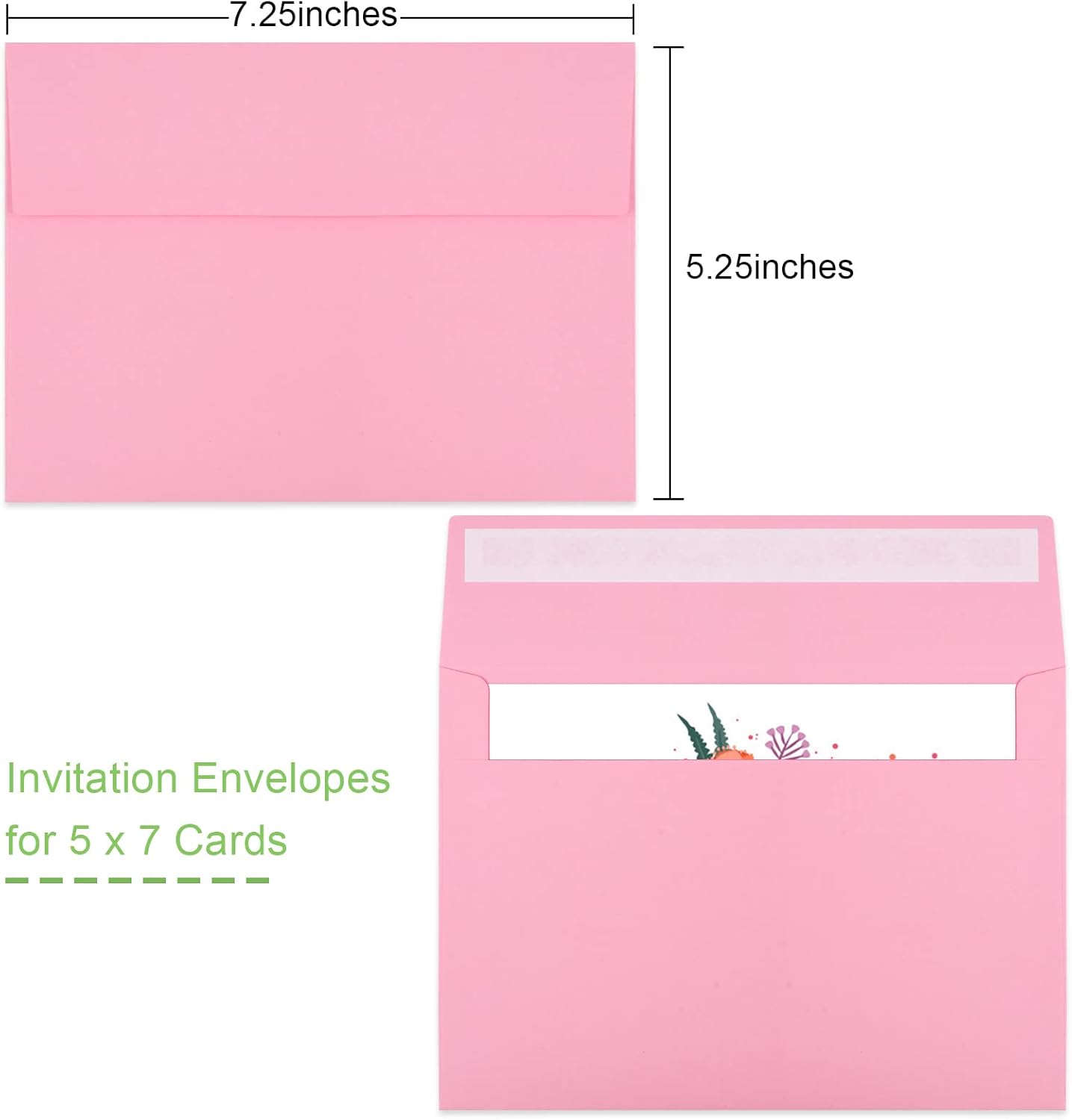 50 Pack 5x7 Envelopes - A7, Printable Invitation Envelopes - Self Seal for Weddings, Invitations, Photos, Greeting Cards, Mailing (Pink) - Lumora Desk