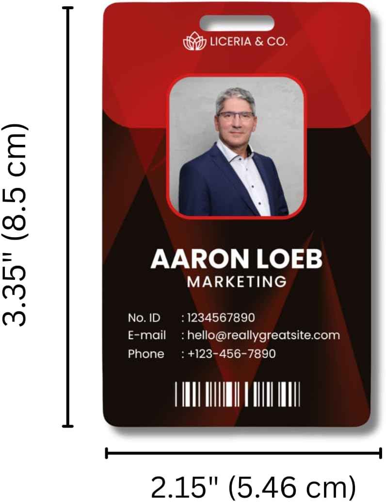 Custom ID Badge Card, Double Sided Printing, Personalized Employee Photo Identification Card, Customize Employee Badge Name Tag Picture Logo for Business Staff Events (Vertical)