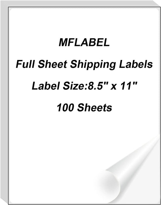 MFLABEL Full Sheet Sticker Label, Address Sticker, White Matte Label Paper, 8-1/2" x 11" Shipping Labels for Laser & Inkjet Printer (2500 Labels, 2500 Sheets)