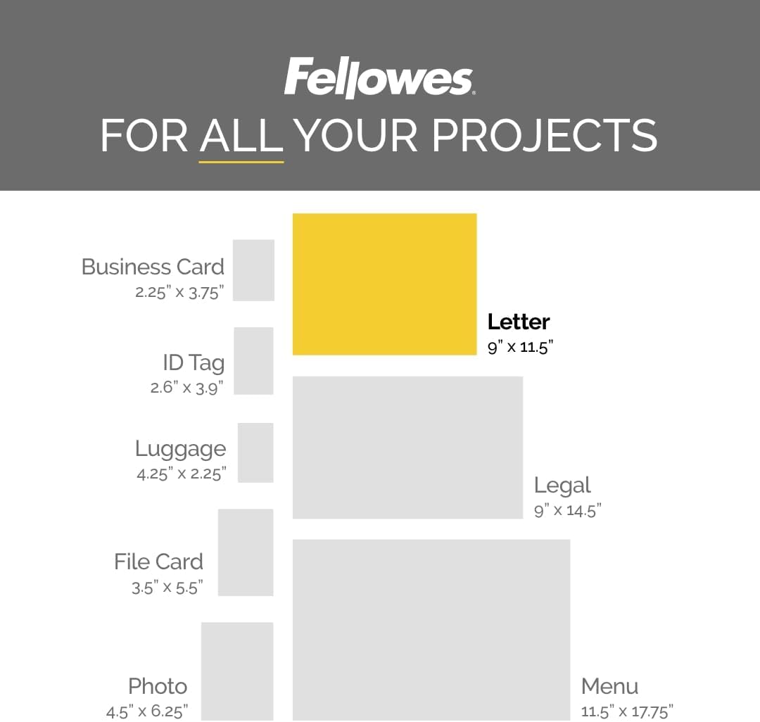 Fellowes Thermal Laminating Sheets, 3mil Letter Size Pouches, 9 x 11.5, 200 Pack, Clear (5743401)
