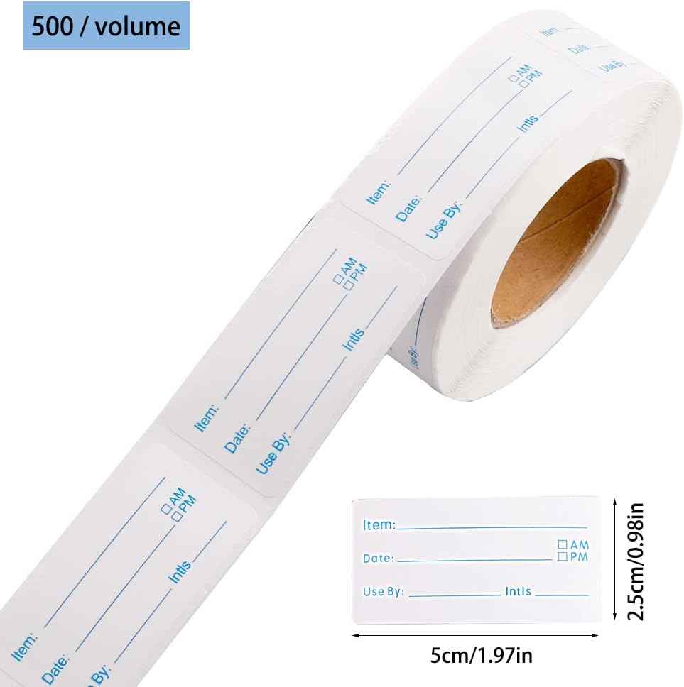 2 Rolls 1000 Pieces Removable Food Labels, 1 x 2 Inch Date Stickers for Freezer, Refrigerator Food Containers - Easy to Write