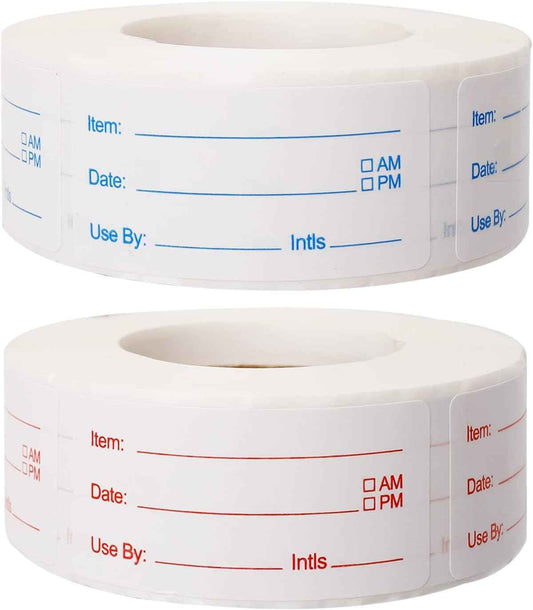 2 Rolls 1000 Pieces Removable Food Labels, 1 x 2 Inch Date Stickers for Freezer, Refrigerator Food Containers - Easy to Write