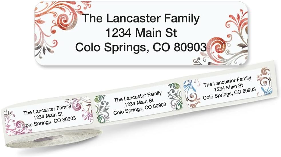 Colorful Images Colorful Gray Swirls Rolled Personalized Return Address Mailing Labels with Dispenser, Customize with Name & Shipping Address, 250 ¾” x 2½” Self Adhesive, Easy Peel Label Roll - Lumora Desk