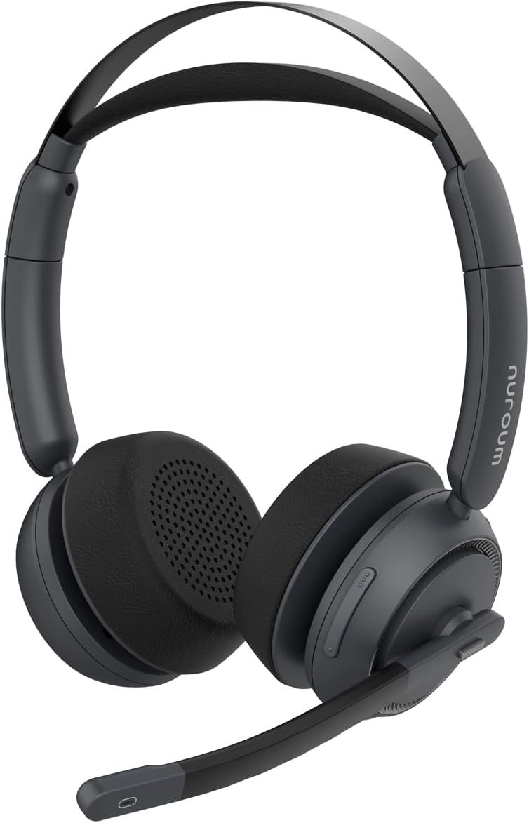NUROUM Wireless Headset with Mic for Work, Bluetooth Headset with Noise Cancelling Microphone, Mute Button, USB for PC/Computer/Laptop for Zoom/Teams, Office/Call Center/Work from Home HP31DN