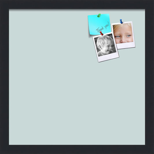 PinPix 15x15 Inch Cork Bulletin Board. This Decorative Framed Pin Board Comes with Soft Blue Design and a Satin Black Frame. Ideal for Home Office Decor or Message Board (PinPix-1814)