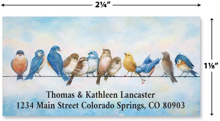 Colorful Images Spring Tweets Birds Return Address Mailing Labels, Personalize with Name & Addresses, Set of 144 Self Adhesive, Easy Peel Flat Label Sheets, 1 ⅛" x 2 ¼", 1 Design - Lumora Desk