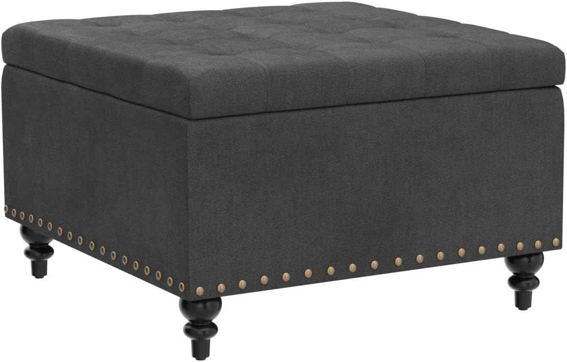 HUIMO Square Storage Ottoman, Large Ottoman Coffee Table for Living Room (Dark Grey)