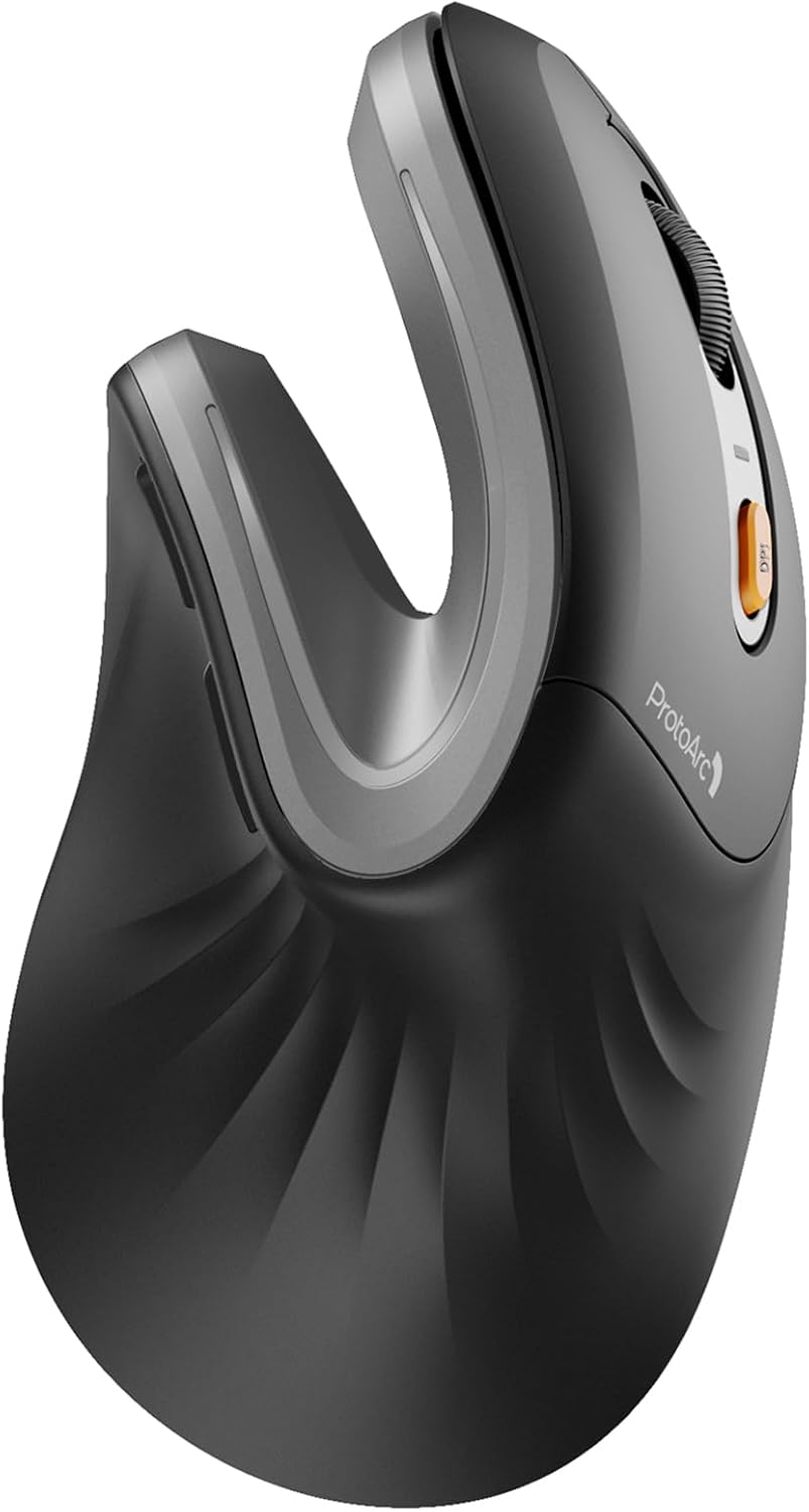 ProtoArc Ergonomic Vertical Mouse, EM11 NL Rechargeable Wireless Mouse Bluetooth, Ergo Mice with 3 Multi-Device for PC/Notebook/Laptop, 2.4GHz Optical Mice for Windows, Mac OS, Gray
