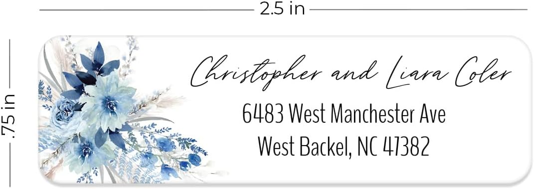 Blue Floral Rolled Address Labels / 250 Personalized Return Address Labels/Designer Address Stickers in Elegant Plastic Dispenser - Lumora Desk