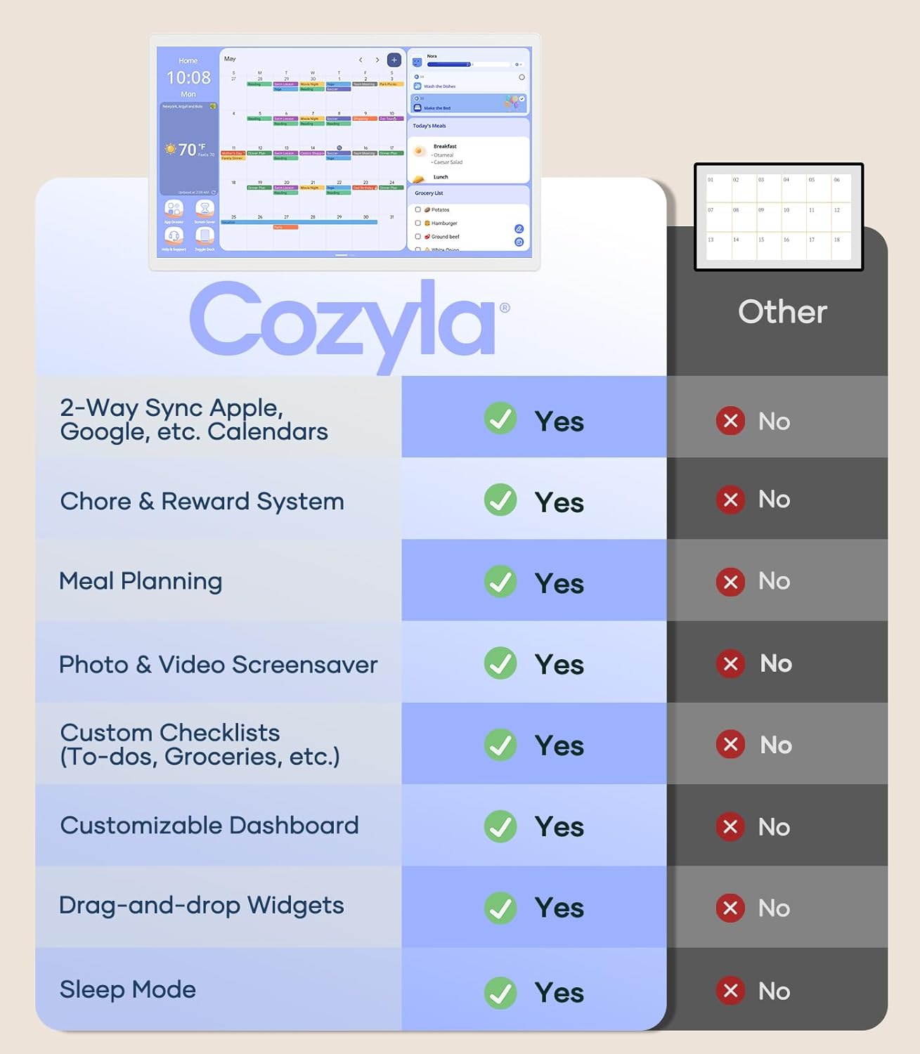 Digital Calendar+ 2: 24 Inch Wall Touch Screen Chore Chart Customize Dashboard Smart Electronic Calendar for Family Schedules Meal Planner Supports All Google Play Apps Wall Mount White