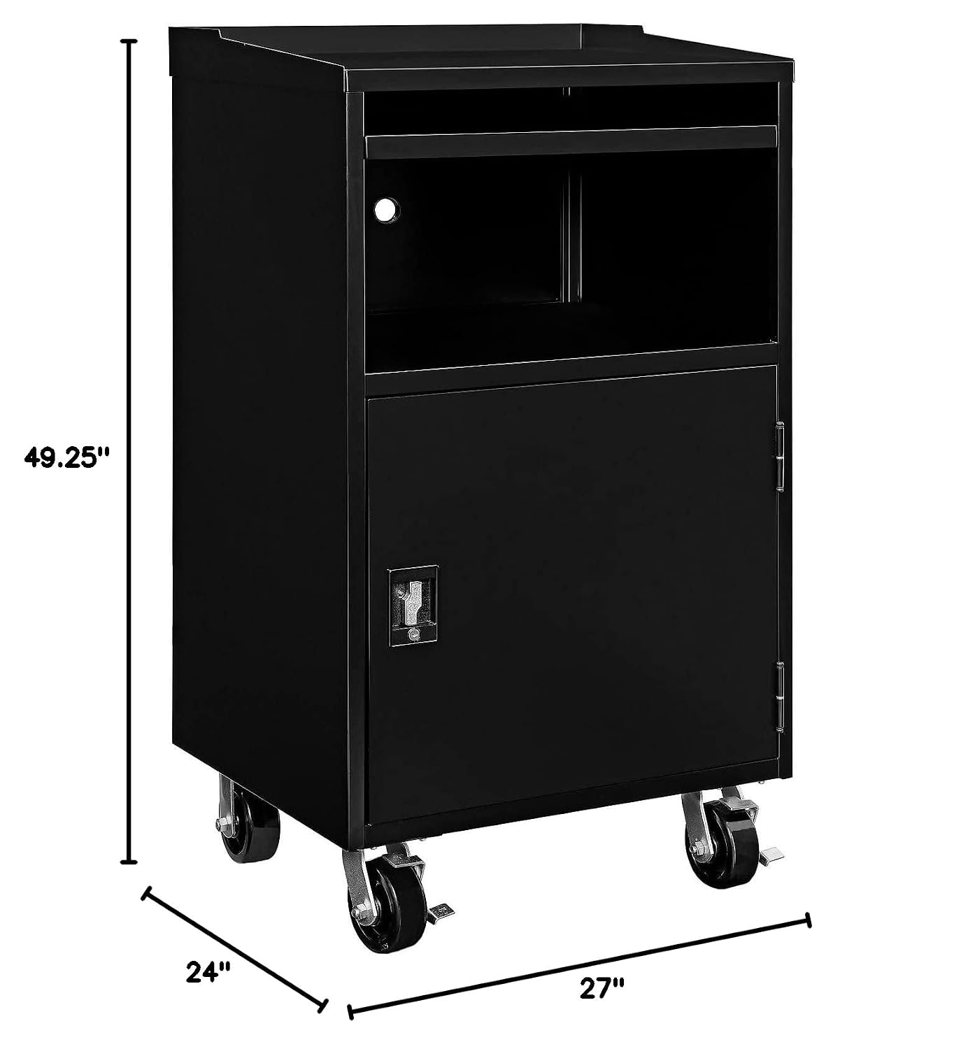 Global Industrial Mobile Computer Cabinet, Black, Unassembled, 27" W x 24" D x 49-1/4"H, Industrial Computer Workstation for CPUs, Printers, & Peripherals