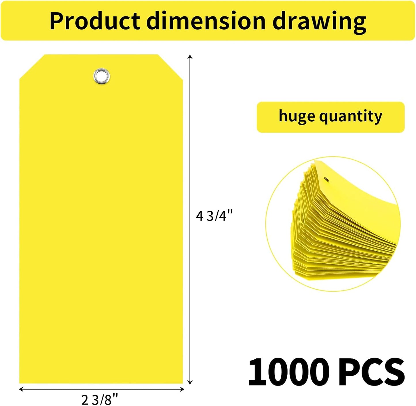 1000 Pieces 4 3/4" x 2 3/8" Plastic Shipping Tags Yellow Labeling Tags Writable Hang Tags with Reinforcement Hole Waterproof Luggage Tags for Equipment Car Parts Without Wires