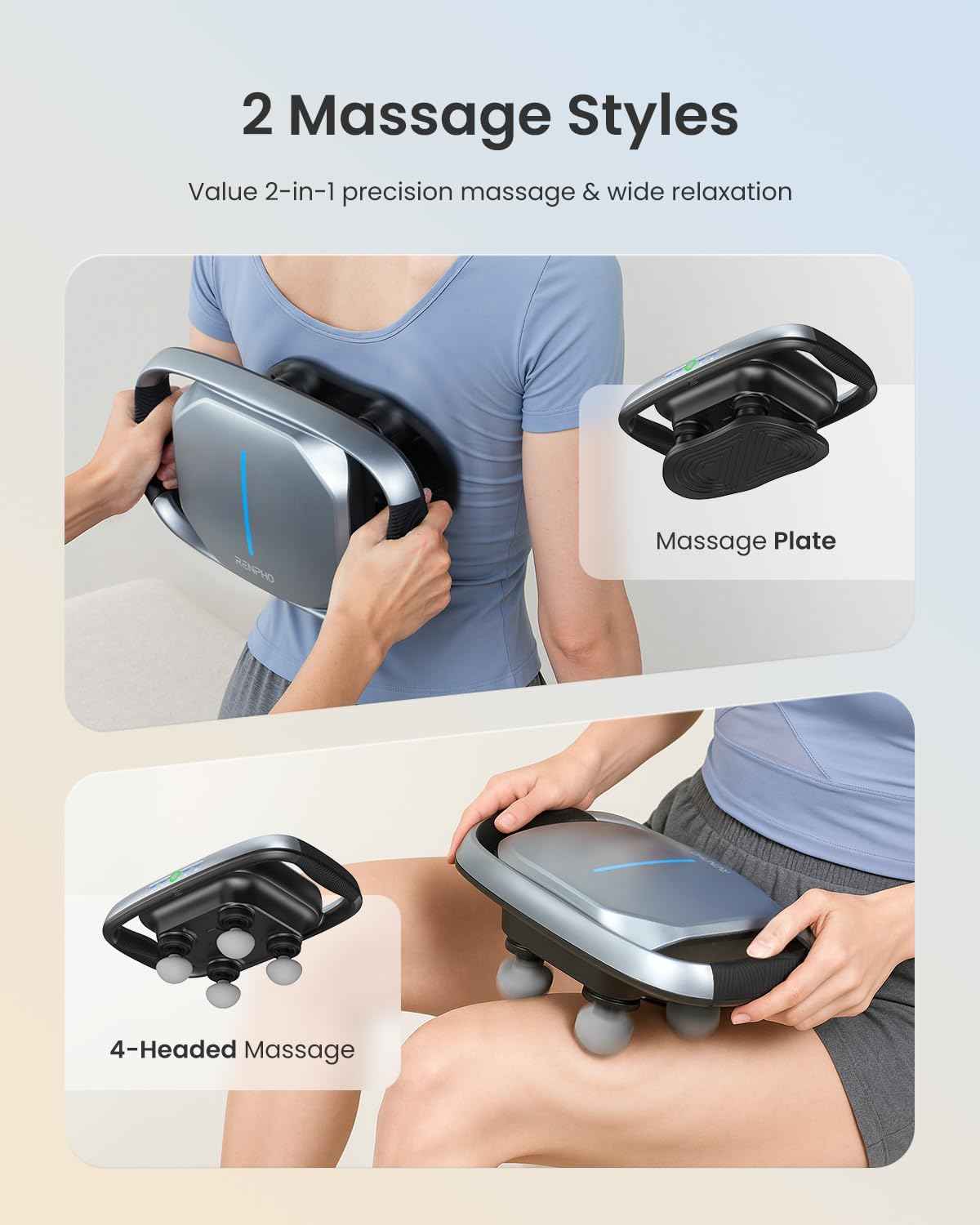 RENPHO Massage Gun Deep Tissue, Fathers Day Dad Gifts Handheld Neck Massager with Replaceable 4-Head and Plate, Muscle Percussion Massage Tool for Neck Back Massager for Women Men, Quad, HSA Approved